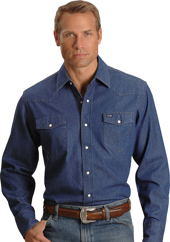 Wrangler® Cowboy Cut® 701 RIGID Denim Shirt [Жёсткая рубашка деним / длинный рукав]
